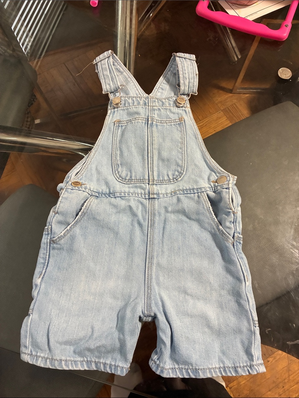 Zara Light Blue Denim Short Overalls Romper